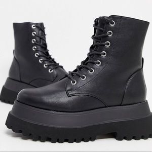 ASOS Agile chunky lace up ankle boots black, 7 NWT